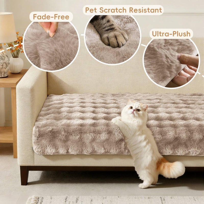 Arfntevss Couch Cover for Dogs Plush Washable Sofa Covers for 3 Cushion Couch Pet Friendly Fuzzy Faux Fur Sofa Slipcovers 3 Seat Anti-Slip Sectional Furniture Protector (Velvety Khaki, 35.5" x 71") - Image 3
