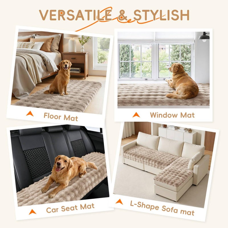 Arfntevss Couch Cover for Dogs Plush Washable Sofa Covers for 3 Cushion Couch Pet Friendly Fuzzy Faux Fur Sofa Slipcovers 3 Seat Anti-Slip Sectional Furniture Protector (Velvety Khaki, 35.5" x 71") - Image 5