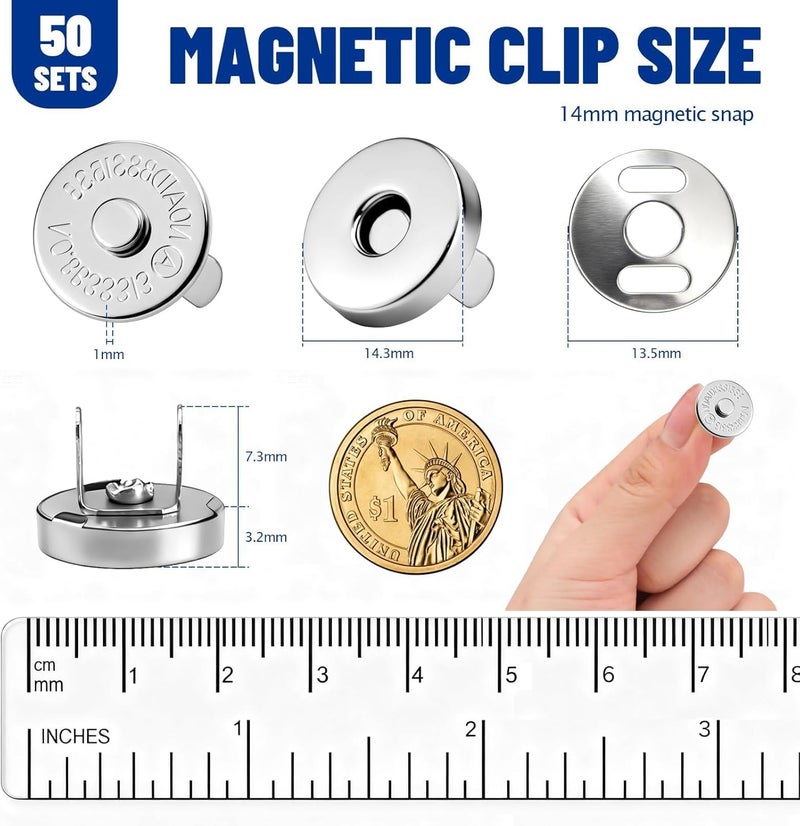 Fireboomoon 50 Sets Magnetic Snaps for Purse Closures, 14mm Magnetic Magnetic Snaps Closure Clasps for Sewing, Supplies, Bags, Clothes, Crafting No Tools Required - Image 2