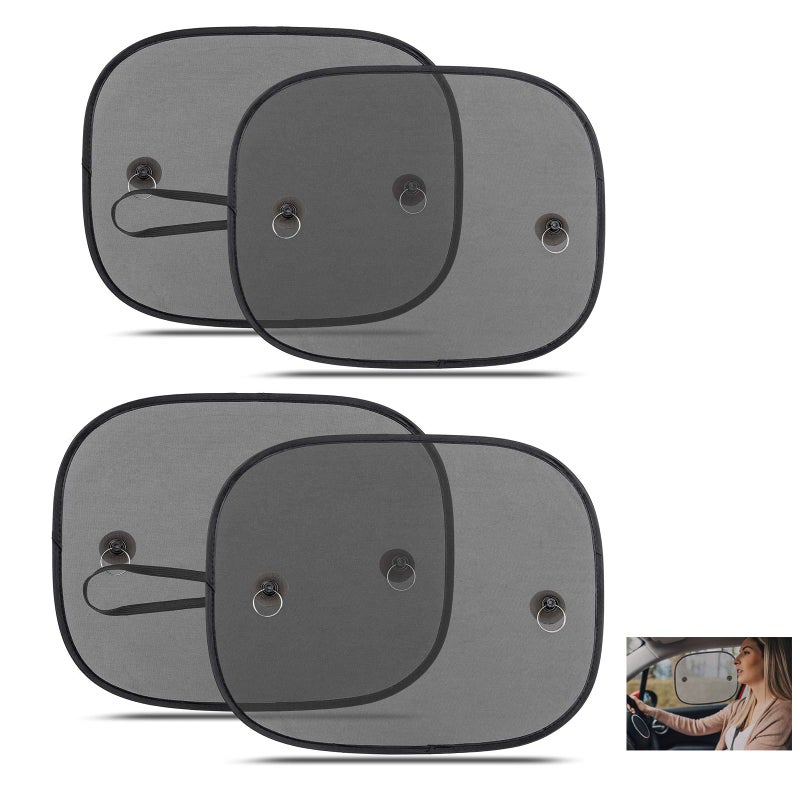 بوليفياز بوليفيا نافذة جانبية للسيارة مظلة الشمس 4 عبوات من ظلال نافذة السيارة العالمية مع غطاء شفط قابل للطي مظلة شمس للسيارة للحرارة المتوهجة والحماية من الأشعة فوق البنفسجية مظلة نافذة السيارة الجانبية للأطفال الرضع