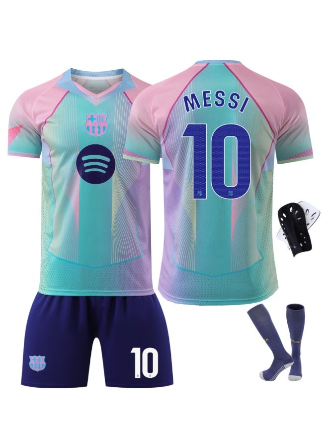 اف سي برشلونة طقم قميص برشلونة لكرة القدم 2026، ليونيل ميسي رقم 10، قميص وشورت قصير الأكمام مع جوارب وواقيات، مقاسات متعددة - Image 1