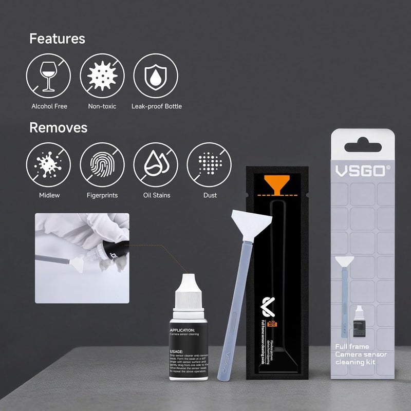 VSGO Full Frame Sensor Cleaning Kit, 6pcs Sensor Swabs & 10ml Sensor Cleaner for Nikon Sony Canon DSLR Camera Clean (VS-S03-6) - Image 5
