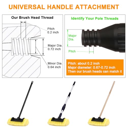 CARCAREZ 10" Car Wash Brush Head with Soft Bristle for Auto RV Truck Boat Camper Exterior Washing Cleaning, Yellow - Image 4