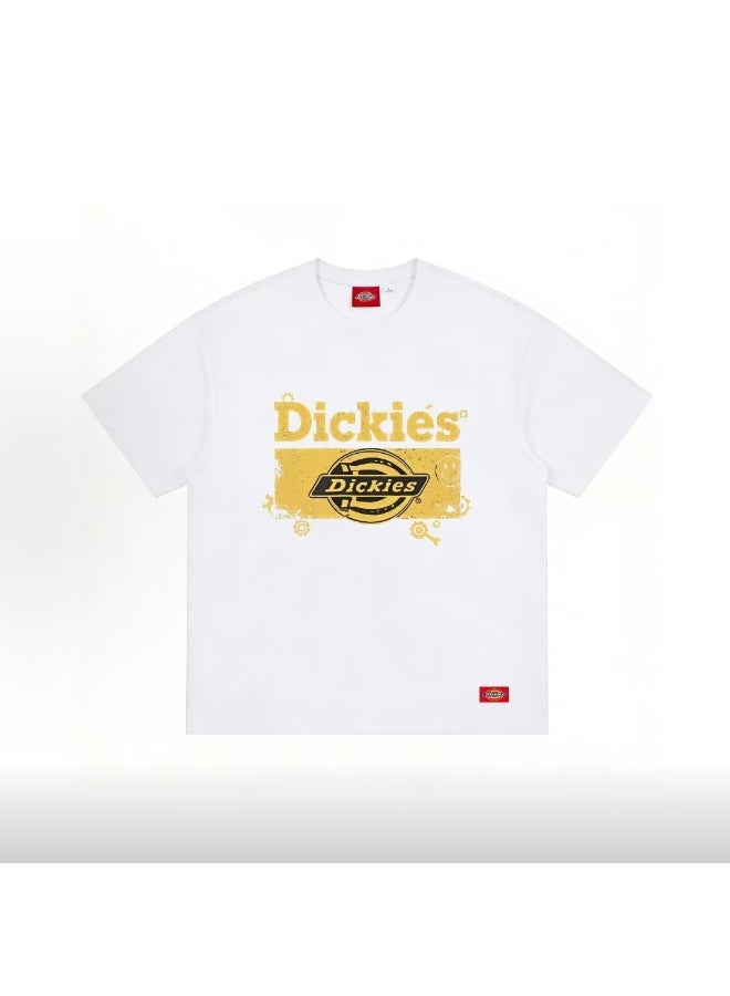 Dickies Yellow Distressed Gear Print White T-Shirt Size XL - Image 2