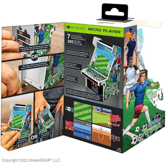 DGUNL-4125 ALL-STAR ARENA MICRO PLAYER: MINI MACHINE WITH 307 GAMES, FULLY PLAYABLE, 6.75" COLLECTIBLE, COLOR DISPLAY, SPEAKER, VOLUME BUTTONS, BATTERY OR USB-C POWERED - Image 4