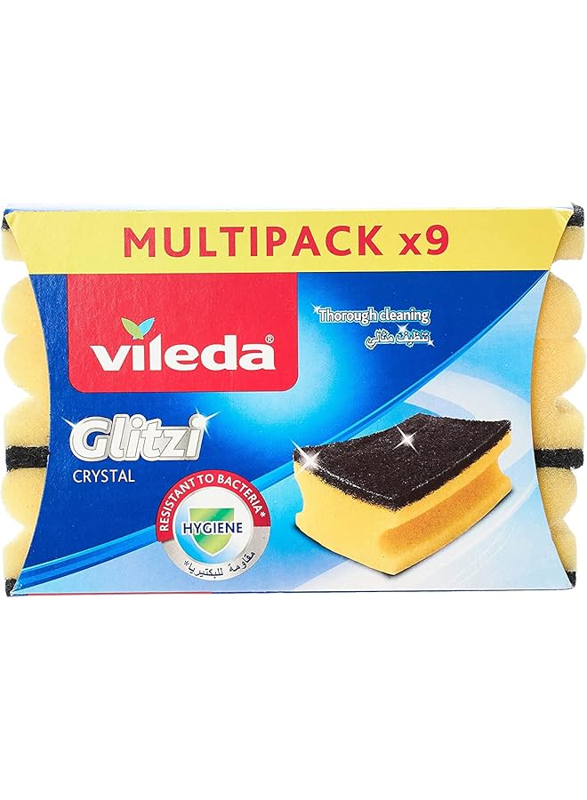 Vileda Glitzi Sponge Scourer Dish Washing High Foam 9 Pieces Yellow - Image 1