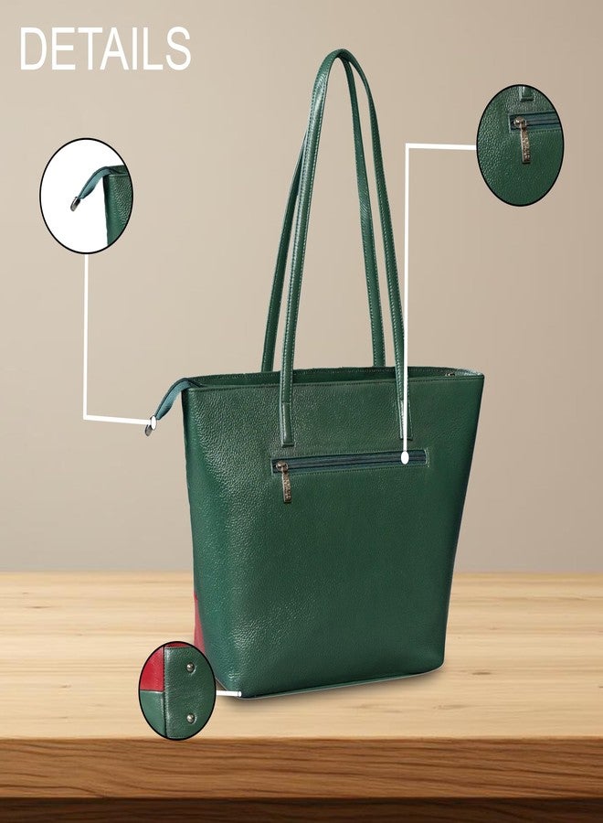 BRAND LEATHER Full-Grain Leather Top-Handle Satchel Tote Handbag for Women, Office Use, 41.9 x 28.9 x 12.9 cm (GREEN) - Image 2