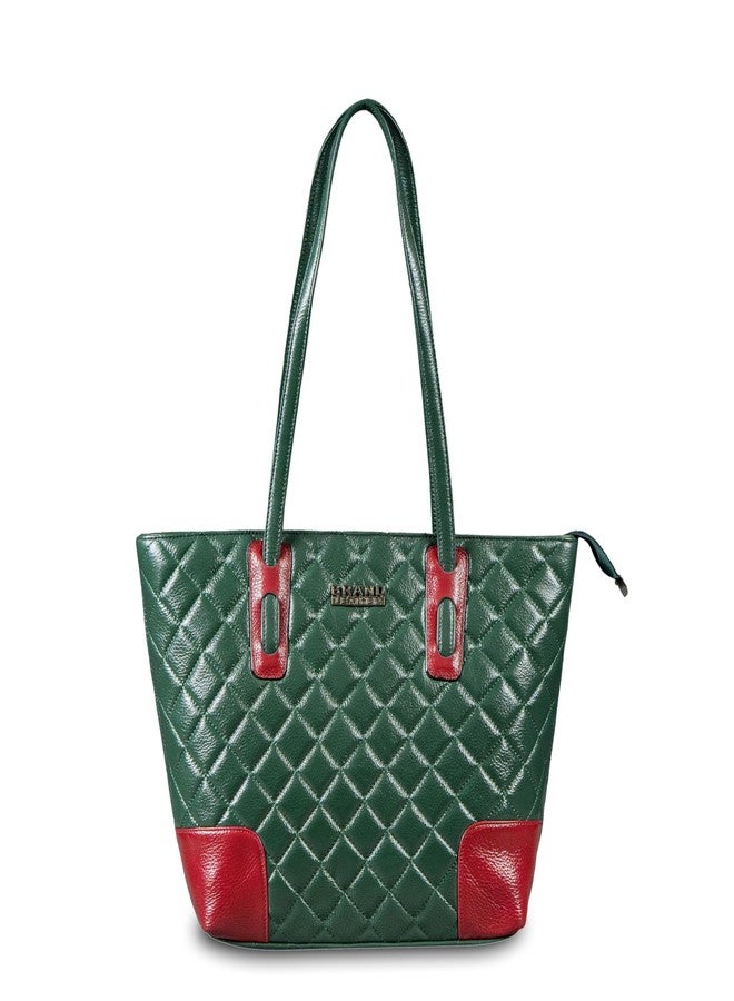 BRAND LEATHER Full-Grain Leather Top-Handle Satchel Tote Handbag for Women, Office Use, 41.9 x 28.9 x 12.9 cm (GREEN) - Image 1