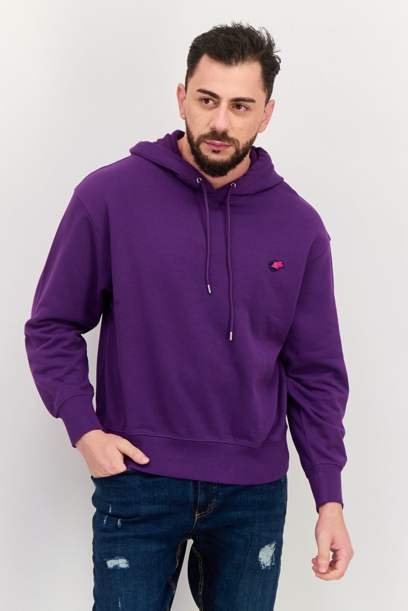 ESPRIT Men Embroidered Logo Long Sleeves Hoodies, Purple - Image 1