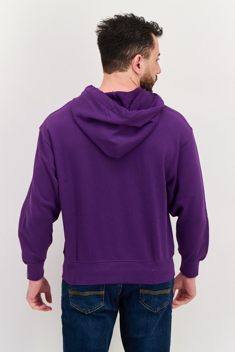 ESPRIT Men Embroidered Logo Long Sleeves Hoodies, Purple - Image 3