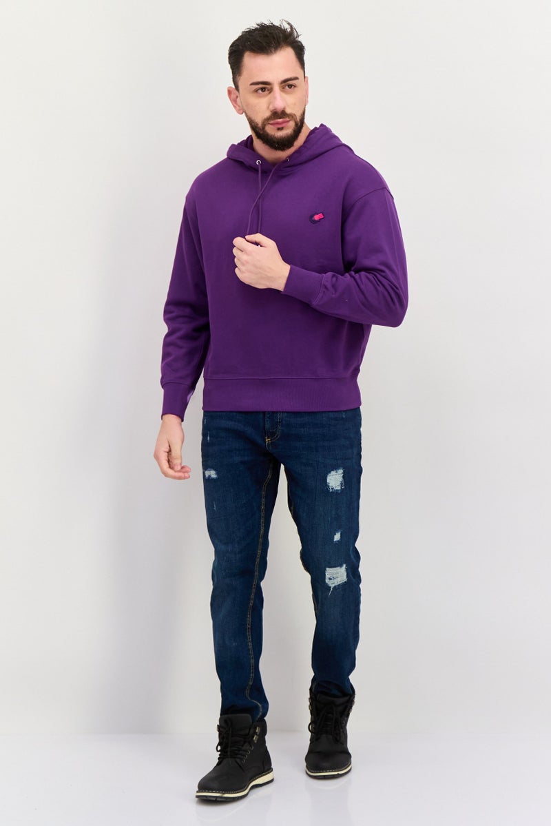 ESPRIT Men Embroidered Logo Long Sleeves Hoodies, Purple - Image 2