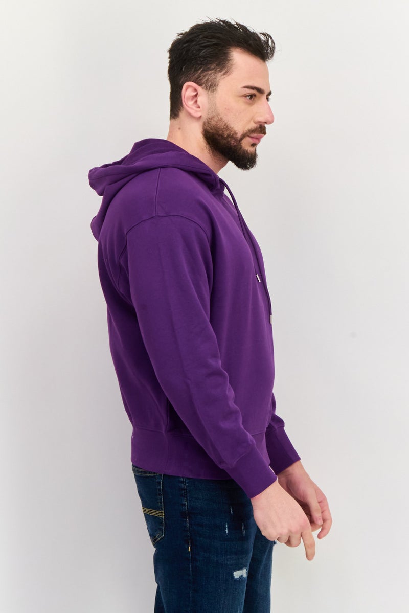 ESPRIT Men Embroidered Logo Long Sleeves Hoodies, Purple - Image 4
