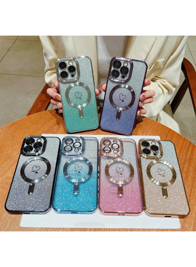 S-TOP Case For iPhone 13 Pro Max Loves Gradient Glitter Carbon Fiber Magsafe TPU Phone Case - Image 2