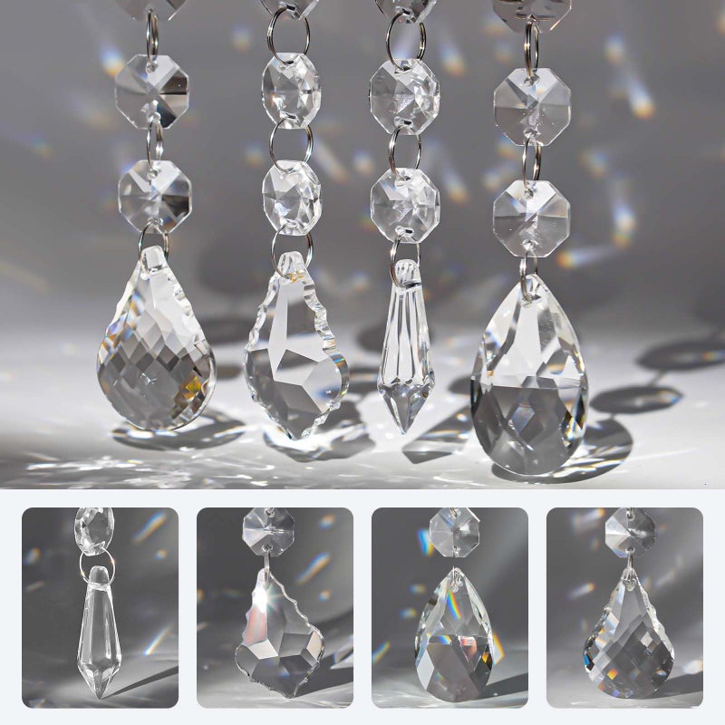 kehail 20Pcs 4 Shapes Clear Glass Crystal Prisms Hanging Assortment, Teardrop & Icicle Chandelier Replacement Parts with Hooks, Multi-Shape Suncatchers for Windows Lamps Christmas Tree Home Party Decor - Image 3