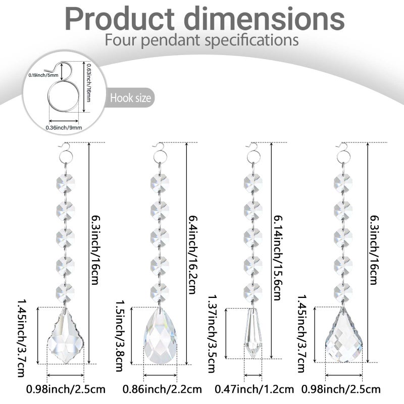 kehail 20Pcs 4 Shapes Clear Glass Crystal Prisms Hanging Assortment, Teardrop & Icicle Chandelier Replacement Parts with Hooks, Multi-Shape Suncatchers for Windows Lamps Christmas Tree Home Party Decor - Image 2