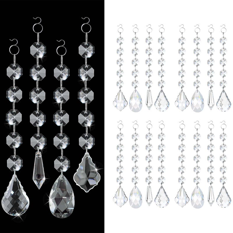 kehail 20Pcs 4 Shapes Clear Glass Crystal Prisms Hanging Assortment, Teardrop & Icicle Chandelier Replacement Parts with Hooks, Multi-Shape Suncatchers for Windows Lamps Christmas Tree Home Party Decor - Image 1