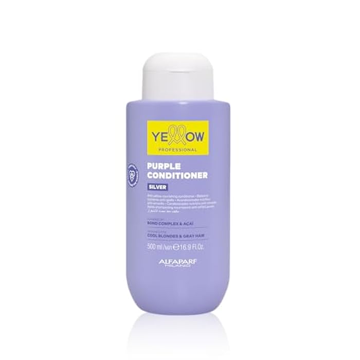 Alfaparf Milano Yellow Professional Silver - Purple Conditioner for Cool Blonde & Gray Hair - Anti-Yellow Nourishing Conditioner - Powered By Bond Complex & Acai (16.9 fl oz / 500 ml) - Image 1