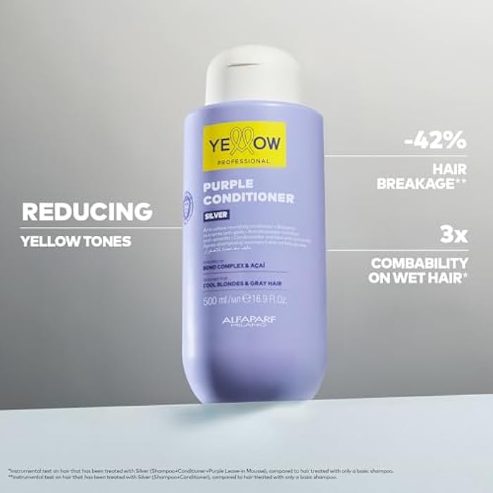Alfaparf Milano Yellow Professional Silver - Purple Conditioner for Cool Blonde & Gray Hair - Anti-Yellow Nourishing Conditioner - Powered By Bond Complex & Acai (16.9 fl oz / 500 ml) - Image 2
