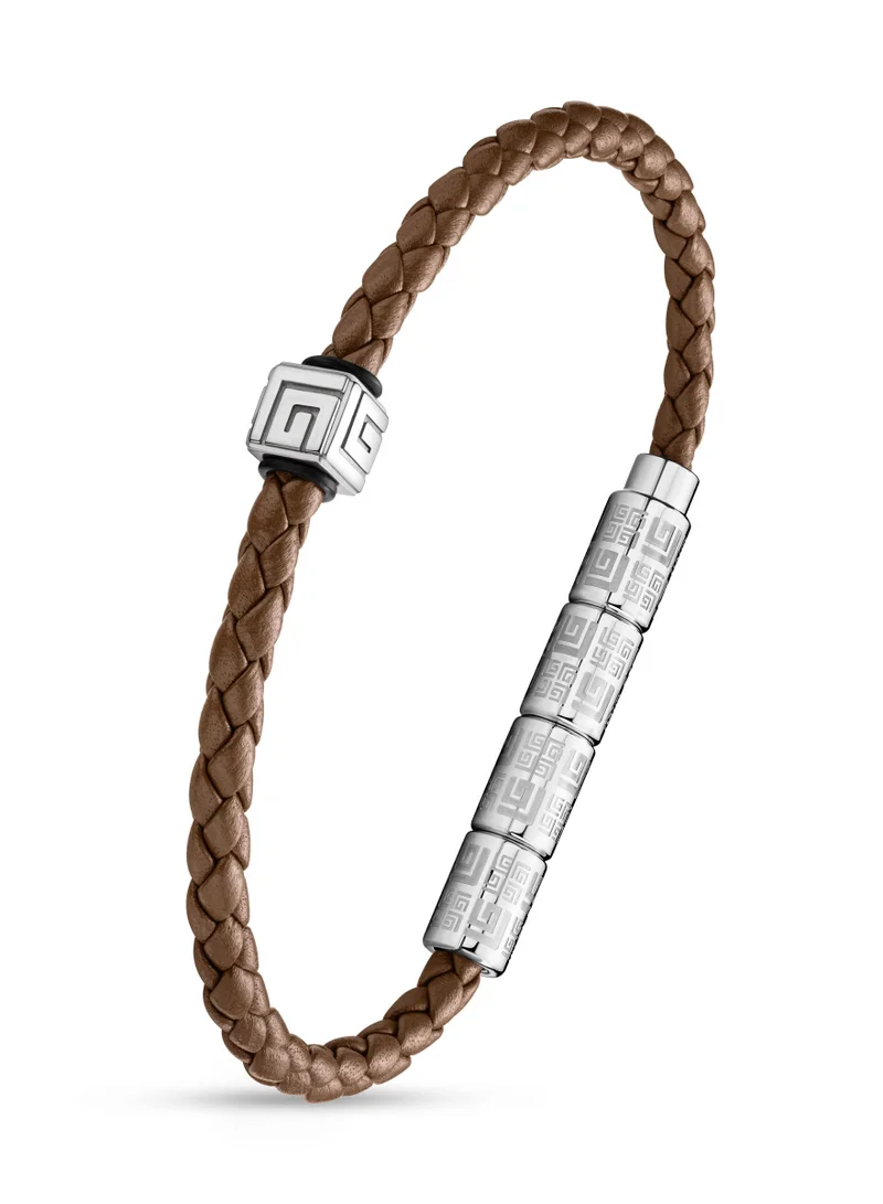 Guy Laroche Gabriel Brown and Silver Leather Bracelet for Men