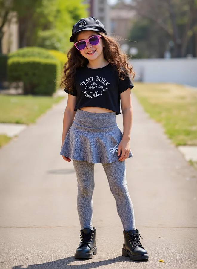 Take Two Solid Bow Printed Skirt with Leggings Set