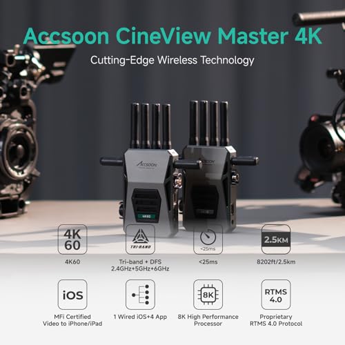 Accsoon أكسون سينيفيو ماستر 4K ناقل واستقبال فيديو لاسلكي SDI HDMI، 2.4GHz+5GHz+6GHz ثلاثي النطاق 8202 قدم مدى 25 مللي ثانية زمن تأخير، 4K60/1080p60 1 اتصال سلكي iOS+4 مراقبة تطبيق، بث مباشر في الوقت الحقيقي (1TX+1RX) - Image 2