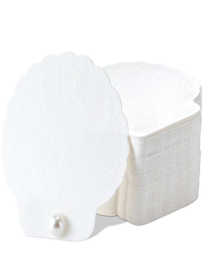 Resurhang 100 Set Oyster Place Card Beach Wedding Place Card with Pressed Oyster Shell Detailing and Pearl Accents for Summer Beach Wedding Party Shower Ivory White(Sea Shell,White) - Image 1