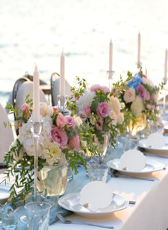 Resurhang 100 Set Oyster Place Card Beach Wedding Place Card with Pressed Oyster Shell Detailing and Pearl Accents for Summer Beach Wedding Party Shower Ivory White(Sea Shell,White) - Image 4