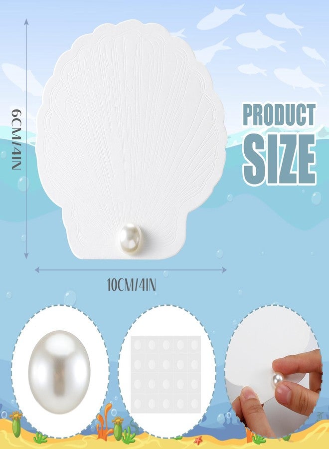 Resurhang 100 Set Oyster Place Card Beach Wedding Place Card with Pressed Oyster Shell Detailing and Pearl Accents for Summer Beach Wedding Party Shower Ivory White(Sea Shell,White) - Image 2