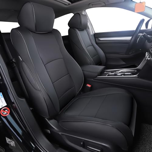 HKZ أغطية مقاعد السيارة HKZ مخصصة لسيارة هوندا أكورد 2018 2019 2020 2021 2022 EX-L، Touring، Sport، EX وهجين (الصف الخلفي مع مسند ظهر مقسم 40/60) - مجموعة كاملة لـ 5 مقاعد، جلد (أسود) - Image 1