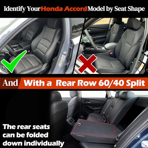 HKZ أغطية مقاعد السيارة HKZ مخصصة لسيارة هوندا أكورد 2018 2019 2020 2021 2022 EX-L، Touring، Sport، EX وهجين (الصف الخلفي مع مسند ظهر مقسم 40/60) - مجموعة كاملة لـ 5 مقاعد، جلد (أسود) - Image 2