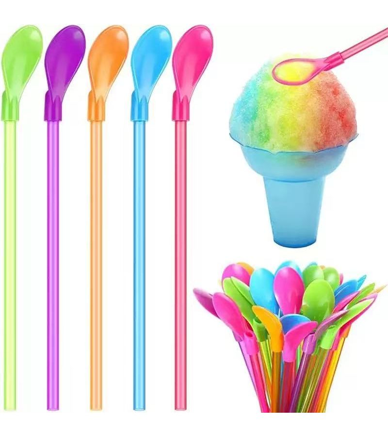 9 Random Color Plastic Spoons With Removable Straws for Coffee Tea Smoothies Party - Image 1