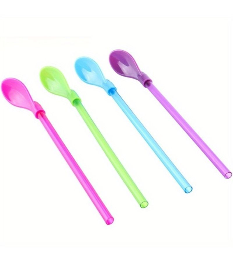 9 Random Color Plastic Spoons With Removable Straws for Coffee Tea Smoothies Party - Image 3