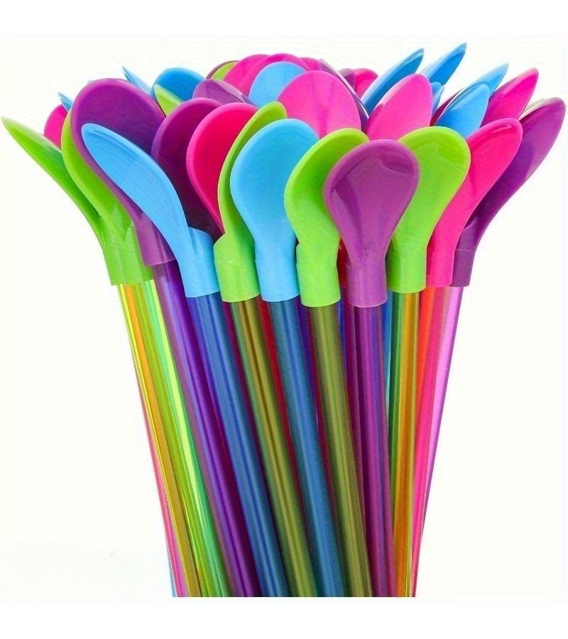 9 Random Color Plastic Spoons With Removable Straws for Coffee Tea Smoothies Party - Image 5