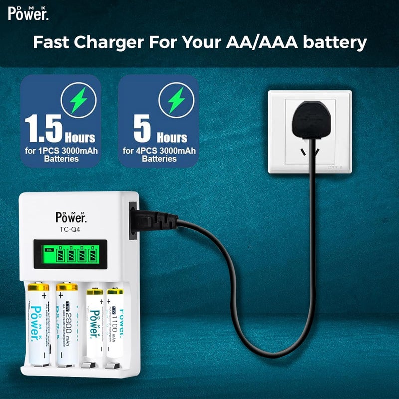 DMK Power TC-Q4 AAA AA Four Slot Independent Intelligent Quick LCD Charger for Ni-MH/Ni-CD Rechargeable Batteries with 3pin UK Plug Cable - Image 3