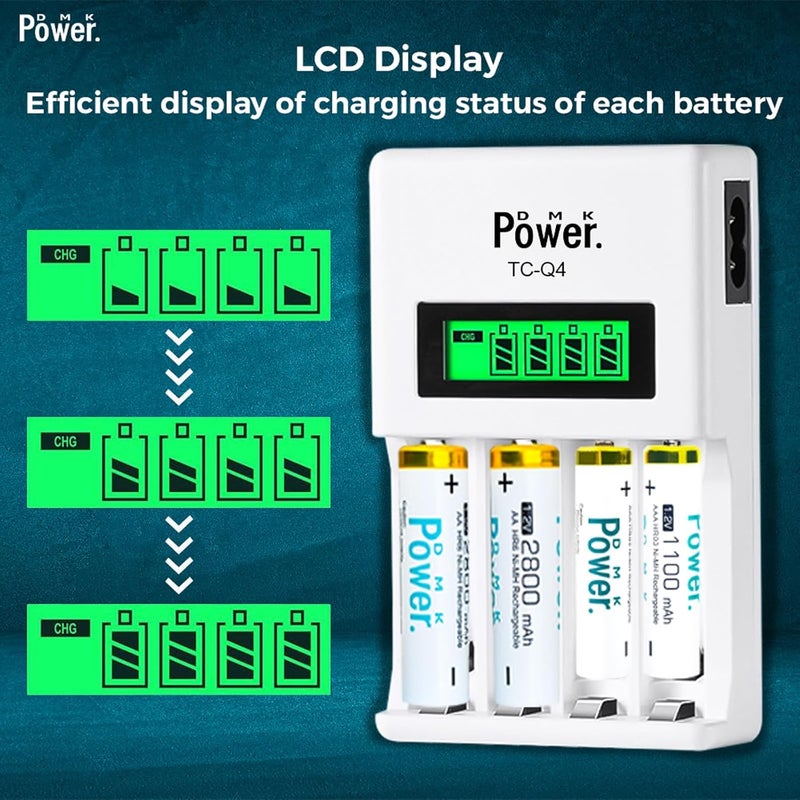 DMK Power TC-Q4 AAA AA Four Slot Independent Intelligent Quick LCD Charger for Ni-MH/Ni-CD Rechargeable Batteries with 3pin UK Plug Cable - Image 2