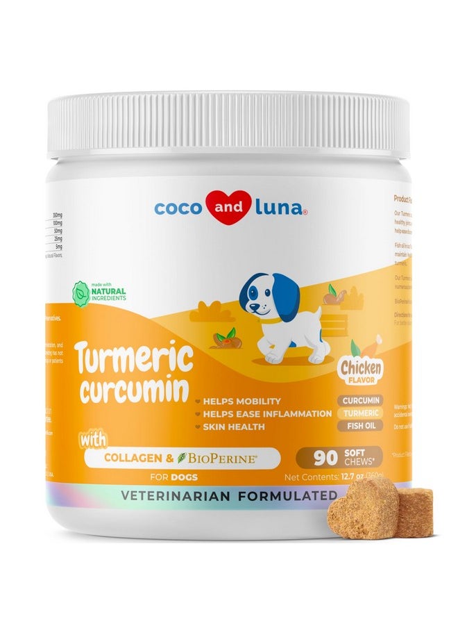 Coco and Luna Turmeric Curcumin for Dogs - 90 Soft Chews - with Collagen, BioPerine and Fish Oil - Hip & Joint Support, Ease Inflammation, Antioxidant, Cardiovascular & Liver Support.  - Image 1