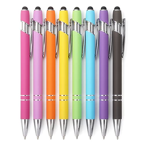 Bribobo 8 Pack Ballpoint Pen 2-in-1 Stylus Retractable Ballpoint Pen with Stylus tip, Metal Stylus Pen for Touch Screens, 1.0 mm Black Ink(Mixed Color) - Image 1