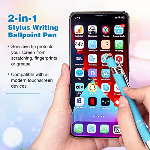 Bribobo 8 Pack Ballpoint Pen 2-in-1 Stylus Retractable Ballpoint Pen with Stylus tip, Metal Stylus Pen for Touch Screens, 1.0 mm Black Ink(Mixed Color) - Image 5