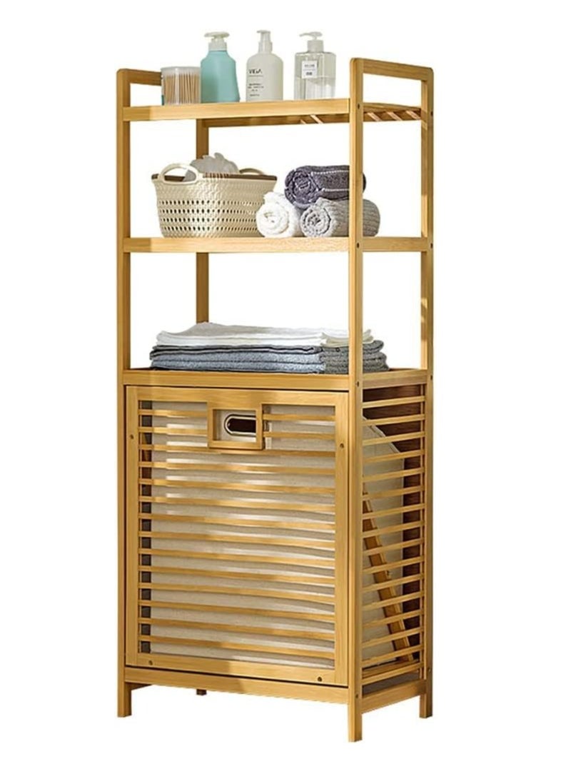 JOMILA Bamboo Laundry Hamper Basket with Liner Bag Storage Dirty Clothes Tilt Out Baskets Section with Handles 3-Tier Shelves Organizer Hampers for Bedroom Bathroom Living Room  - Image 1