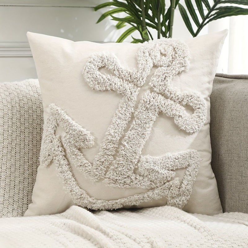 Beige Ocean Decor Throw Pillow Cover 18x18 Inch Starfish Tufted Canvas - Image 2