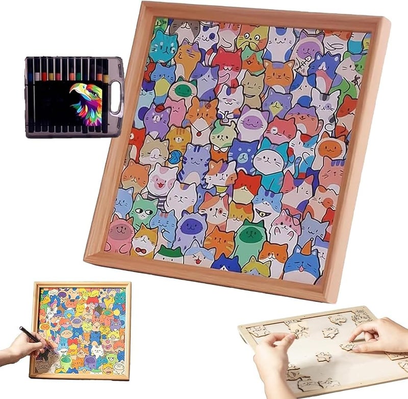 DIY Paintable Cat Shaped Wooden Puzzle Photo Frame 12 Colors For Home Decor Craft Lovers - Image 1