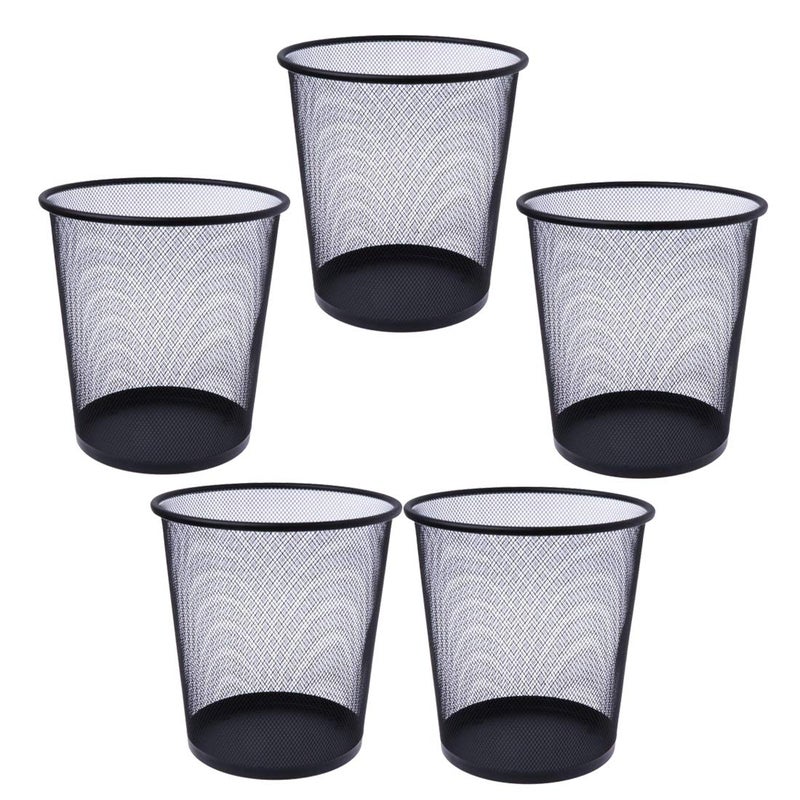 PUFFIN PUFFIN Metal Mesh Round Waste Basket for HomeOffice Large Set of 5 Black  - Image 1