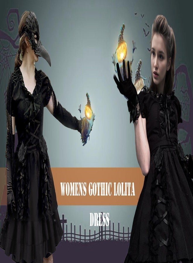 GOLDSTITCH فستان غوثيك لوليتا نسائي من غولد ستيتش، أسود كلاسيكي متعدد الطبقات برباط، زي تنكري فاخر - Image 3