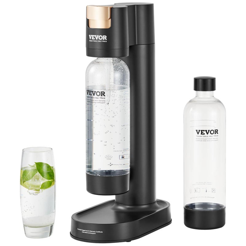 VEVOR Sparkling Water Maker Soda Maker Machine for Home Carbonating Seltzer Water Starter Kit with 2 BPAfree 1L PET Bottles Compatible with Mainstream Screwin 60L CO2 CylinderNOT Included Black