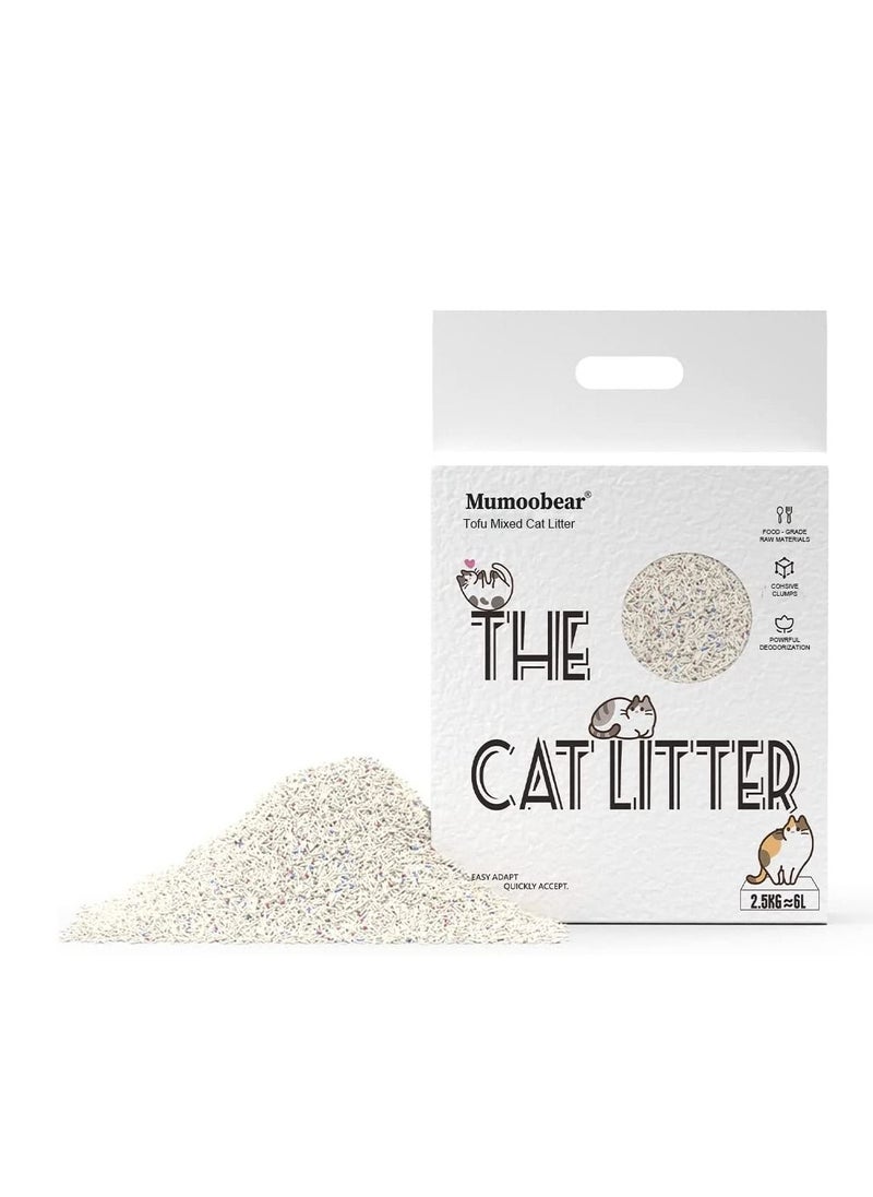 Mumoo Bear Mamo Bear Sand Clumping Cat Litter Tofu Mixed Litter Pack 3 in 1 2.5 kg Unscented Litter Pack Ultra Absorbent Quick Drying Deodorizing Disposable 