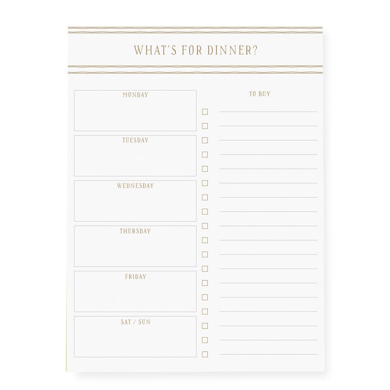 Graphique Large Magnetic Notepad, Gold Stripesâ€“150 Sheets, 6â€ x 8â€â€“Front Says,â€œWhatâ€™s For Dinnerâ€, Sticks to Any Magnetic Surface, Perfect for Shopping Lists, Makes a Great Gift (MLN002) - Image 1