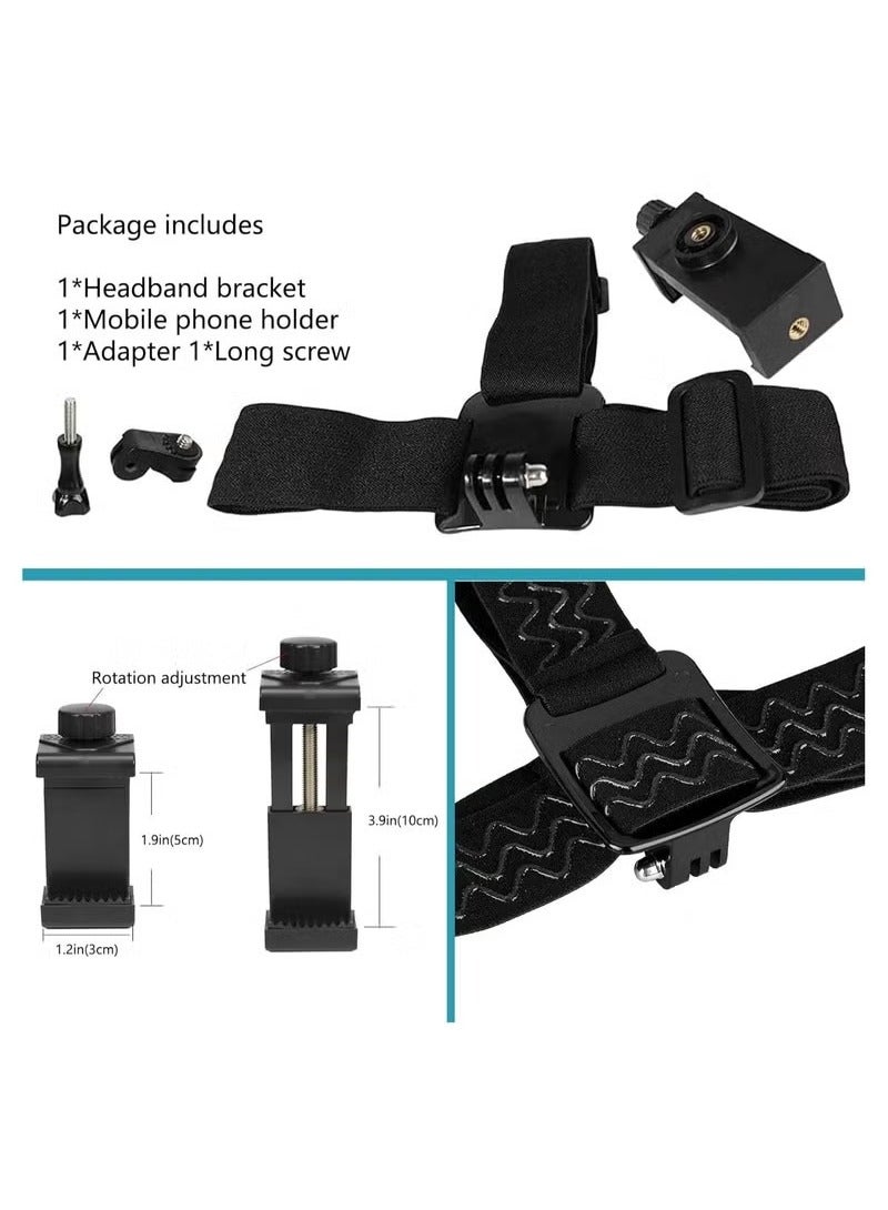 Head Mounted Mobile Phone Mount First Person View Live Shooting Bracket Head Mount Strap Compatible with iPhone Smartphones 4 inch to 7 inch and Action Camera GoPro - Image 5