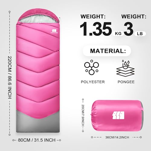 TANSTRIDER Sleeping Bags for Adults Warm Weather,3-4 Season 3lb Lightweight Sleeping Bag for Kids Girls Boys with Compression Sack,Camping Essentials Gear, Hiking,Travel,Backpacking,Outdoor & Indoor - Image 2