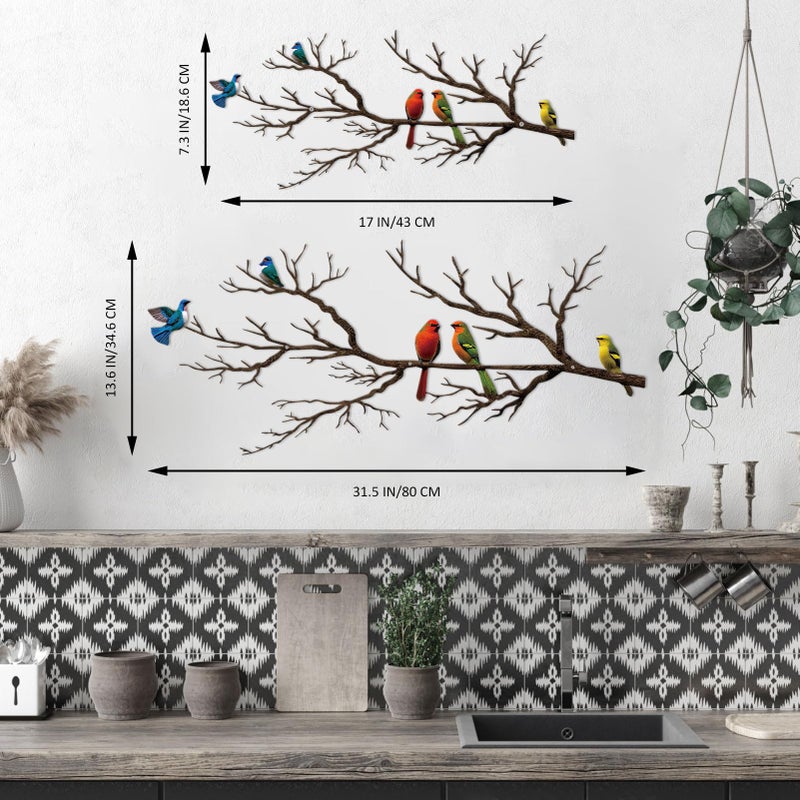 ESTART Metal Birds Wall Art, Metal Vivid Birds on Branch Silhouette Wall Decor Black Leaves with Bird Outdoor Hanging Wall Sculpture for Home Balcony Garden (Vintage Color, Large) - Image 3