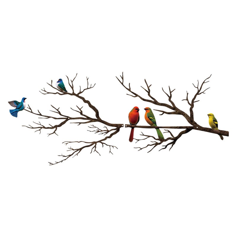 ESTART Metal Birds Wall Art, Metal Vivid Birds on Branch Silhouette Wall Decor Black Leaves with Bird Outdoor Hanging Wall Sculpture for Home Balcony Garden (Vintage Color, Large) - Image 1